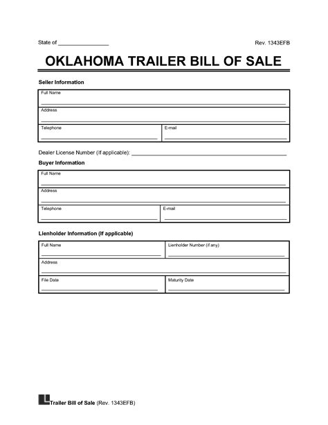 Oklahoma bill of sale template for RV